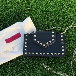 Valentino Rockstud Metallic Leather Wristlet Bag